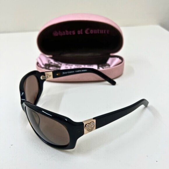 Juicy Couture Sienna/S Sunglasses Rhinestone Heart Black Y2K w/ Pink Case